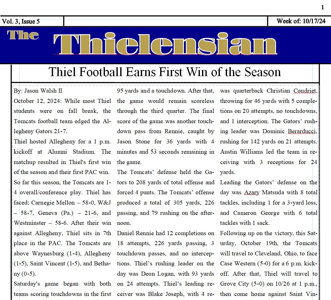 Thielensian Newsletter Week Of: 10/17/24